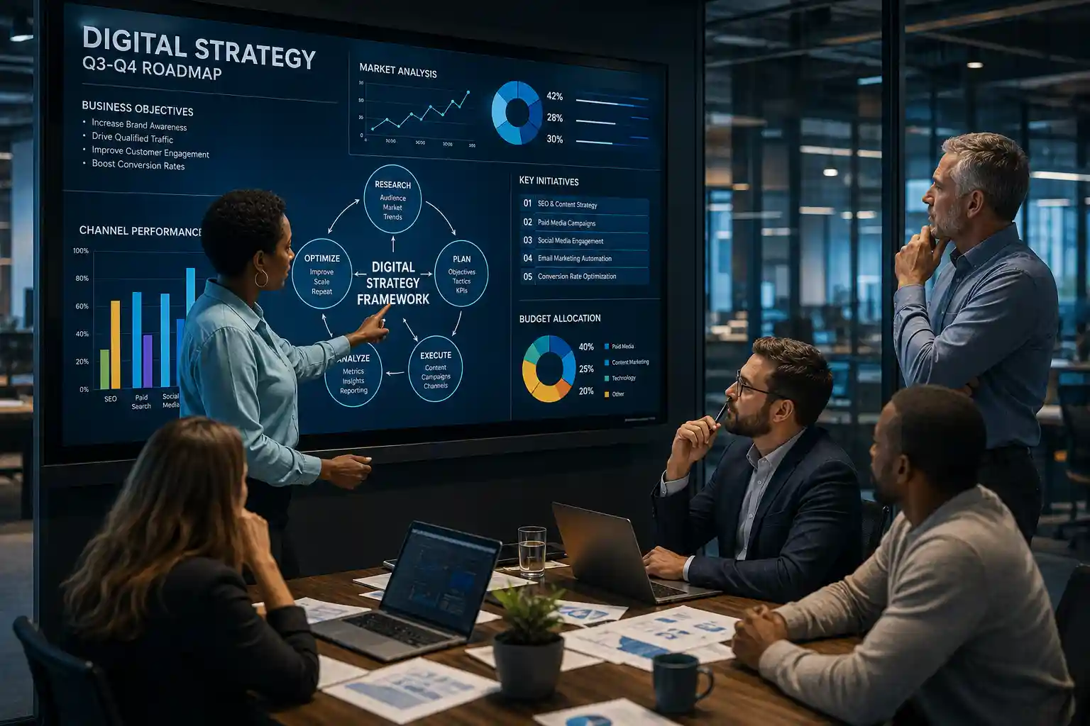 AZeeHub Dubai four connected digital marketing services for UAE businesses: website development, SEO, AI automation, and social media marketing